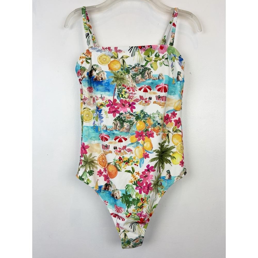 Coastal Print Swimsuit Womens Medium One Piece Tropical Vacation Colorful Cruise